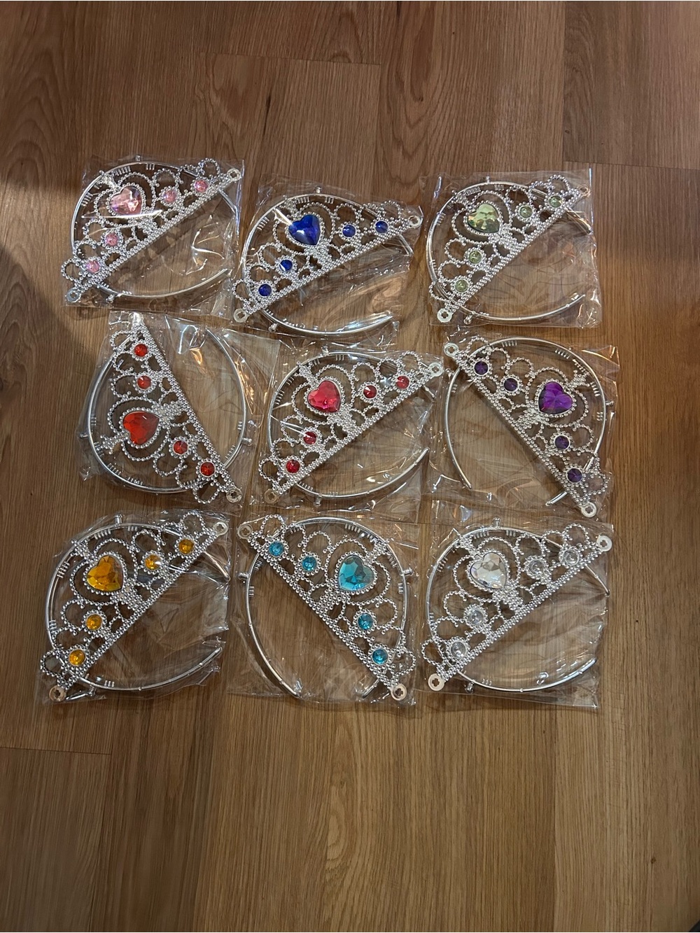 Princess Tiara Headband Set 9 Heart Rhinestone Crowns Girls Dress Up